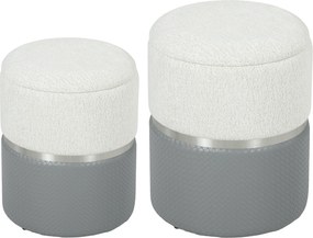 HOMCOM Set de 2 pufuri de depozitare tapițate în chenilă și PU șezut căptușit pentru hol dormitor gri și crem | Aosom Romania