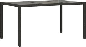 vidaXL Masă grădină cu blat din sticlă, negru, 150x90x75 cm, poliratan