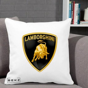 Perna Personalizata cu emblema Lamborghini, 40x40 cm, Alba Mata, Husa Detasabila, Perna Inclusa, BEKZ®
