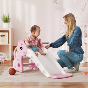 AIYAPLAY Tobogan pentru Copii cu Scară, Coș de Baschet și Minge, Design Girafă, pentru Copii 1-3 Ani, Roz | Aosom Romania