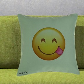 Perna Decorativa Emoji Limba Scoasa, 40x40 cm, Verde, Husa Detasabila, Perna Inclusa, BEKZ®