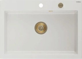 Mexen Elix chiuvetă din granit cu 1 compartiment 700 x 500 mm, albă, sifon auriu - 6526701005-20-G