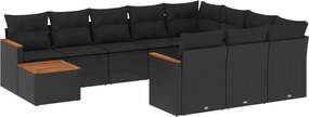 vidaXL Set canapele de grădină cu perne, 11 piese, negru, poliratan