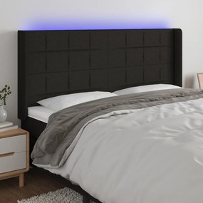 3124064 vidaXL Tăblie de pat cu LED, negru, 183x16x118/128 cm, textil