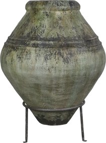 Vas decorativ pe suport din metal, verde, H 103.5 cm, aspect antichizat
