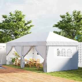 Outsunny Pavilion de grădină exterior pliabil 3 x 6 m cu 6 panouri laterale, sac de transport inclus, alb | Aosom Romania
