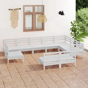 3083065 vidaXL Set mobilier de grădină, 10 piese, alb, lemn masiv de pin