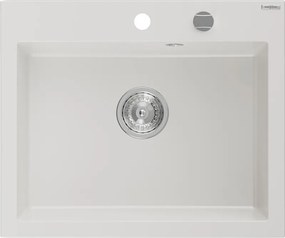 Mexen Elix chiuvetă din granit 1-cameră 600 x 500 mm, alb, sifon crom - 6525601005-20