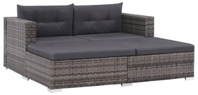 Set mobilier de gradina cu perne, 3 piese, gri, poliratan
