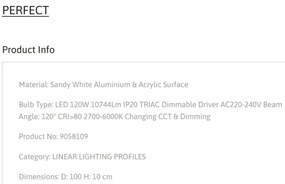 Plafoniera LED moderna design slim PERFECT 100cm alba CCT Dimmable