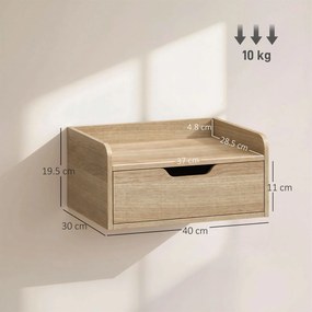 HOMCOM Set de 2 Noptiere de Perete Noptiere Suspendate cu 1 Sertar pentru Dormitor Cameră 40x30x19,5 cm Lemn Natural | Aosom Romania