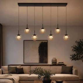 Lustra cu 7 pendule LED, Solis, Sticla Efect Champagne si Metal Bronz