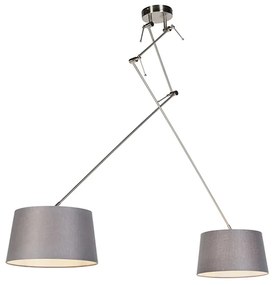 Lampă suspendată neagră cu abajururi din in gri închis 35 cm cu 2 lumini - Blitz