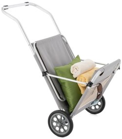 Șezlong de grădină pliabil cu roți și copertină, gri