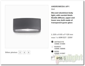 Aplica de perete exterior cu iluminat up-and-down IP55 ANDROMEDA AP1 negru 61597