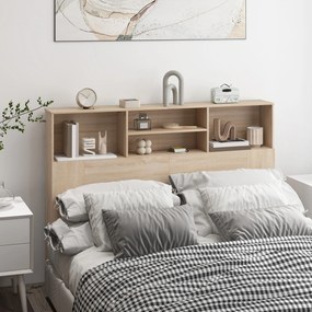 HOMCOM Tăblie pe picioare cu depozitare, accesoriu pentru pat cu 4 compartimente deschise, 140 x 19 x 103,5 cm, efect lemn natural | Aosom Romania