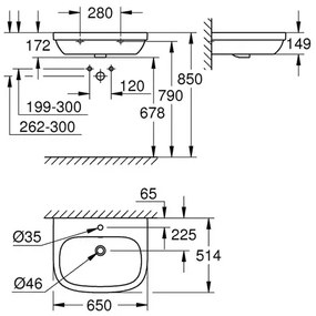 Lavoar suspendat Grohe Euro Ceramic 65 cm alb lucios