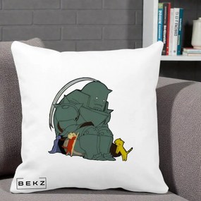 Perna Personalizata Fullmetal Alchemist Alphonse cu Pisici, 40x40 cm, Alba Mata, Husa Detasabila, Perna Inclusa, BEKZ®
