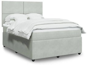 vidaXL Pat box spring cu saltea, gri deschis, 140x190 cm, catifea