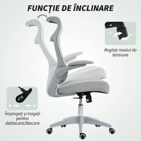 HOMCOM Scaun de birou ergonomic cu cotiere reglabile și tetieră, gri | Aosom Romania