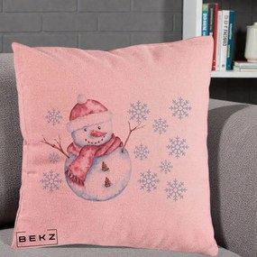 Perna Decorativa Om de Zapada Rosu cu Fulgi, 40x40 cm, Roz, Husa Detasabila, Perna Inclusa, BEKZ®