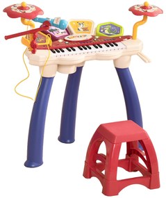 AIYAPLAY Orgă Pian 2 în 1 pentru Copii cu Set de Tobe, Instrument Muzical Electronic, Sunete Multiple, Lumini, 74x32.2x71cm | Aosom Romania