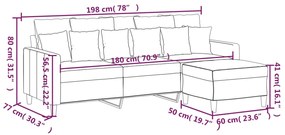 Canapea cu 3 locuri si taburet, gri deschis, 180 cm, catifea Gri deschis, 198 x 77 x 80 cm