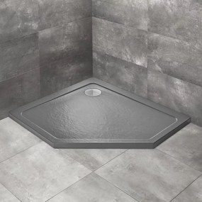Cadita dus pentagonala Radaway Doros PT E Stone 100x90 cm acril antracit stanga