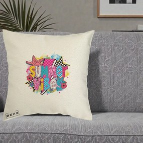 Perna Decorativa Summer Vibes Colorata, 40x40 cm, Ecru, Husa Detasabila, Perna Inclusa, BEKZ®