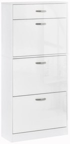 HOMCOM Dulap pantofi cu 3 uși rabatabile, sertar glisant, 62x24x135 cm, mânere aluminiu, placă de particule albă | Aosom Romania