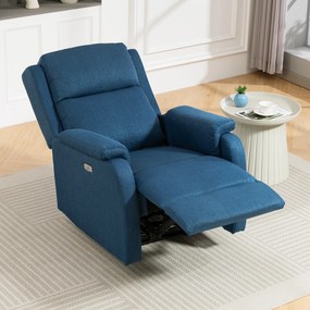 HOMCOM Fotoliu Relax Electric Reclinabil 150° cu Suport pentru Picioare și Port USB, Fotoliu Reclinabil Electric cu Cotiere Largi, Material cu Aspect de In, pentru Living, Dormitor, Albastru | Aosom Romania