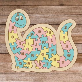 Puzzle din lemn pentru copii - Dinozaur și alfabet A-ZET 26 piese | SENTOP H006