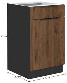 Dulap inferior de bucătărie Monzesa 50 D 1F 1S BB (nuc okapi + negru) . 1096939