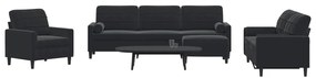 vidaXL Set de canapele cu perne/rulouri, 4 piese, negru, catifea