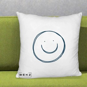 Perna Decorativa Smile Desen Minimalist, 40x40 cm, Alb Pufos, Husa Detasabila, Perna Inclusa, BEKZ®