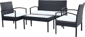 vidaXL Set mobilier de grădină cu perne, 4 piese, negru, poliratan
