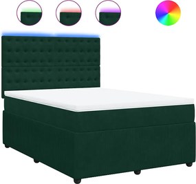 vidaXL Pat box spring cu saltea, verde închis, 160x200 cm, catifea
