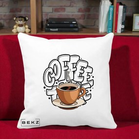 Perna Personalizata COFFEE cu Cana, 40x40 cm, Alba Mata, Husa Detasabila, Perna Inclusa, BEKZ®