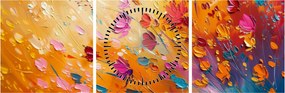 Tablou - Pictură flori colorate (cu ceas) (90x30 cm)