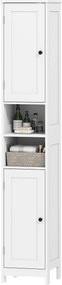 HOMCOM Dulap înalt și îngust pentru baie cu uși, rafturi deschise, 30 x 30 x 170 cm, Alb | Aosom Romania