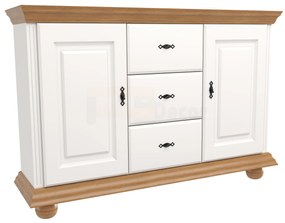 Comoda Select lemn masiv, alb/natur, 2 usi 3 sertare 144 x 40 x 87 cm