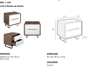 Noptiera cu 2 sertare design elegant Bonni