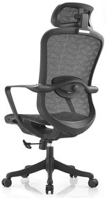 RESIGILAT- Scaun ergonomic Ella-H, mecanism inclinare/blocare, tetiera si suport lombar reglabile, Mesh, Negru