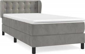vidaXL Pat box spring cu saltea, gri deschis, 90x190 cm, catifea