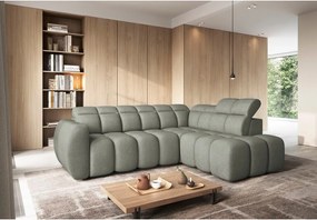 Colțar verde prăfuit extensibil/cu spațiu de depozitare cu tapițerie din țesătură bouclé (cu colț pe partea dreaptă/în formă de ”L”) Falconn – ELTAP