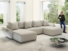 Colțar extensibil dumonde cu ladă de depozitare si sezut confortabil din spuma high-density, Berlin U Enjoy Bej 380x180 cm