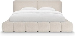 Pat matrimonial bej tapițat cu spațiu de depozitare cu somieră 180x200 cm Solange – Micadoni
