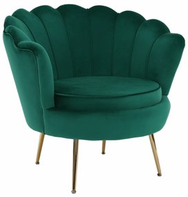 Fotoliu în stil Art-deco, catifea Velvet smarald/crom auriu, NOBLIN