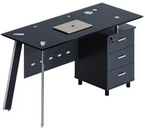 Masă birou BLACK-cu blat din sticla si dulap lateral fix ,design modern și elegant ,calitate premium , dimensiuni 1400*700*750