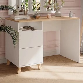 BIA12 - Birou 110 cm, masa de calculator office - Alb / Antracit - Culoarea Stejar
